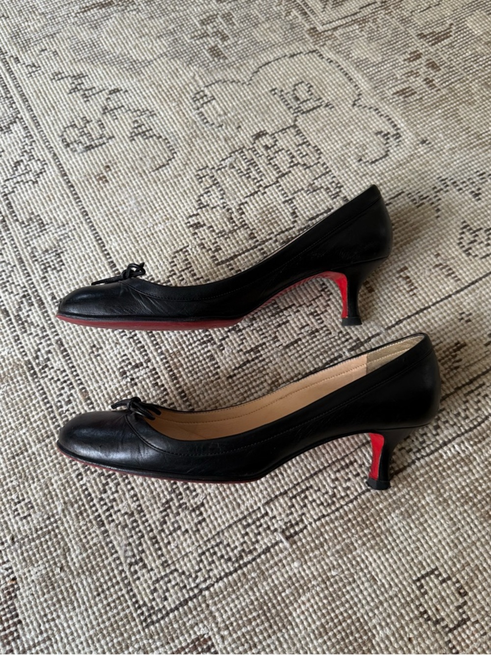 Christian Louboutin Black Leather Kitten Heel Pumps 38
